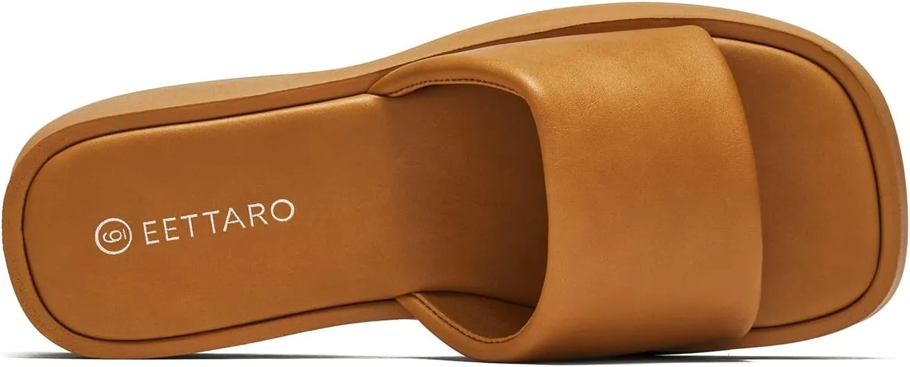 EETTARO Women's Platform Sandals Square Toe Block Heel Slip-on Slides Fashion Wedge Summer Shoes