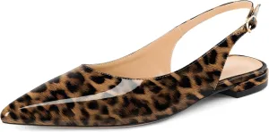 Eldof Women Low Heels Pointed Closed Toe Slingback Flats Ankle Straps Pumps Classic Dressy Elegant Shoes 1 Inch