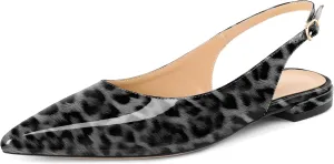 Eldof Women Low Heels Pointed Closed Toe Slingback Flats Ankle Straps Pumps Classic Dressy Elegant Shoes 1 Inch