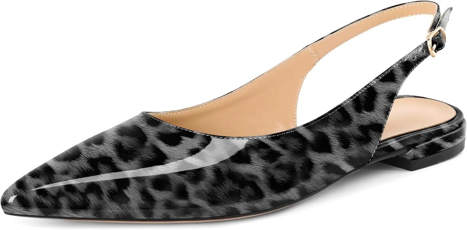 Eldof Women Low Heels Pointed Closed Toe Slingback Flats Ankle Straps Pumps Classic Dressy Elegant Shoes 1 Inch