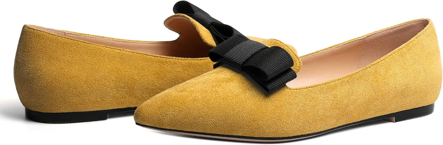 Eldof Women's Loafer Flat Pointed Toe Bow Tie Ballet Slip on Comfortable Dress Work Shoes