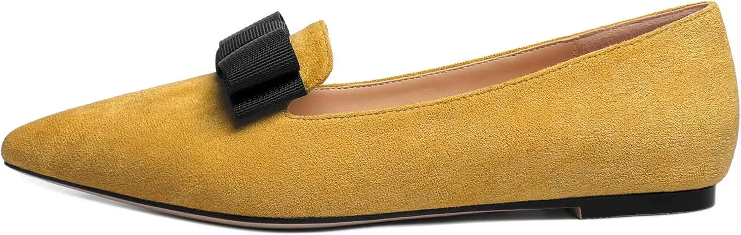 Eldof Women's Loafer Flat Pointed Toe Bow Tie Ballet Slip on Comfortable Dress Work Shoes