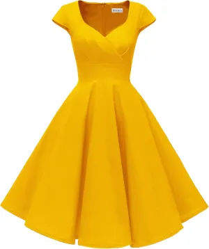 Ellames Women's 1950s Retro Vintage Dresses Elegant 2025 Cocktail Party Dress Cap Sleeve Dress with Pocket