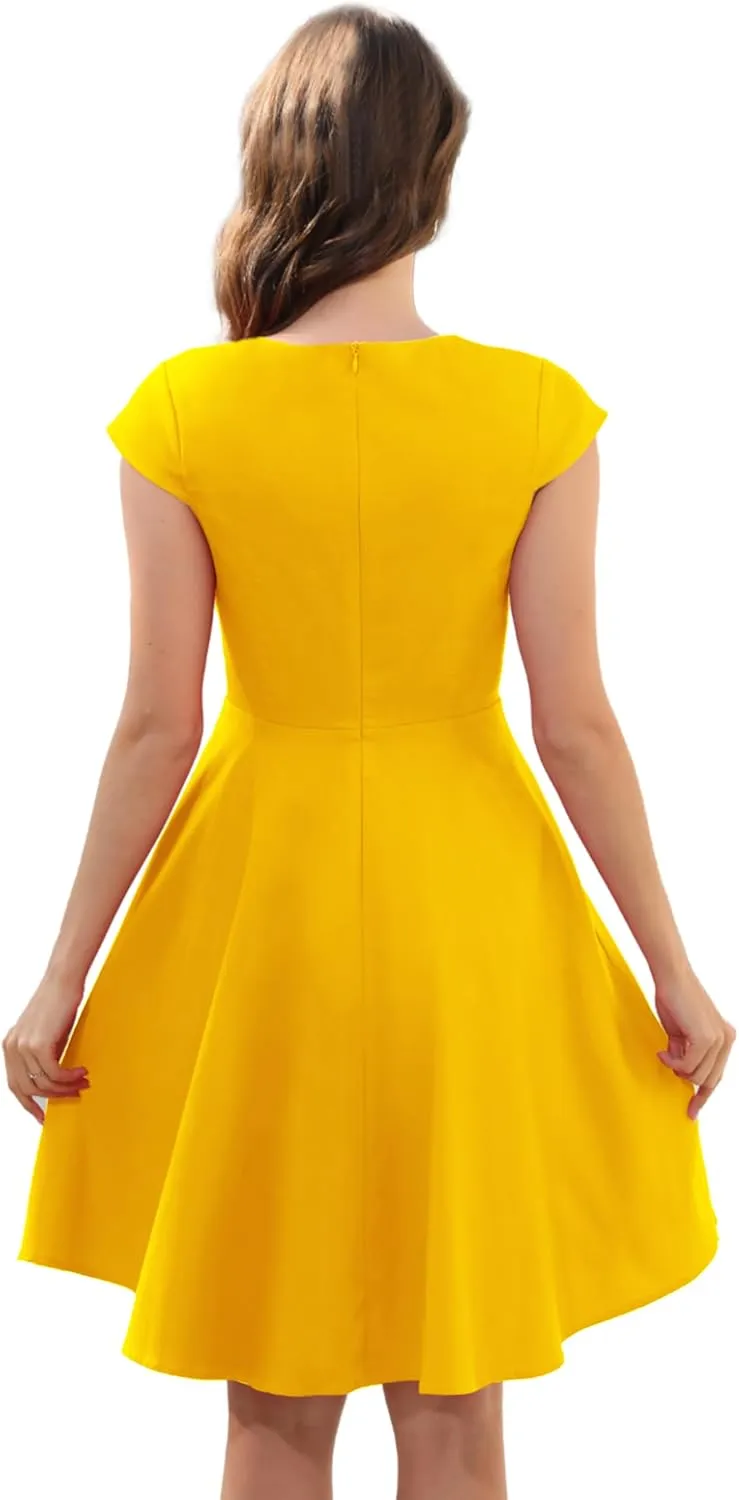 Ellames Women's 1950s Retro Vintage Dresses Elegant 2025 Cocktail Party Dress Cap Sleeve Dress with Pocket