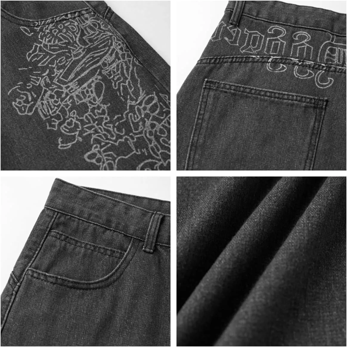 EMMIOL Women Hip Hop Baggy Jeans Wide Leg Mid-Low Waist Jeans Loose Boyfriends Jeans 90s Vintage Denim Pants