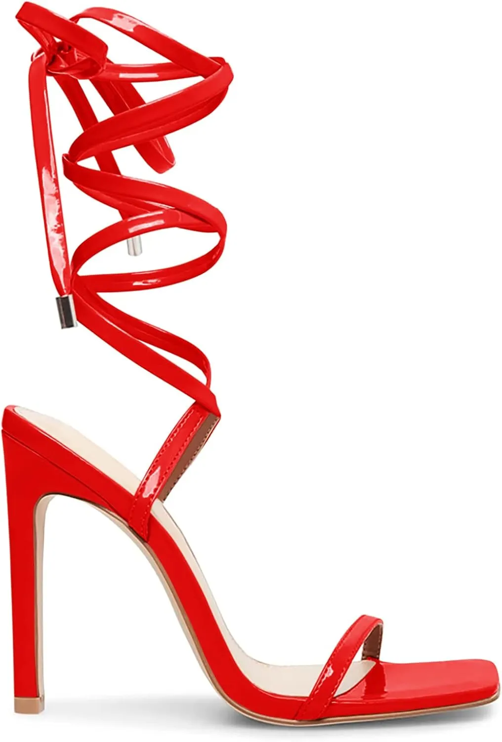 Ermonn Womens Strappy Lace Up Square Open Toe Stiletto Heeled Sandals High HeeIs Criss-Cross Summer Dress Wedding
