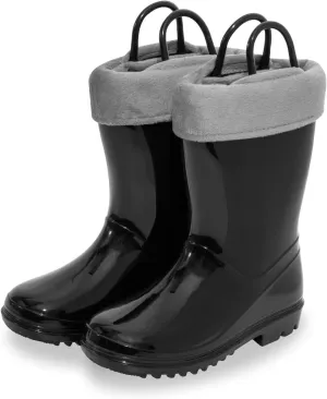 EUXTERPA Toddler Kids Light Up/Solid Color Rain Boots Waterproof Warm Fleece Lined Boots for Boys Girls Winter Snow Boots