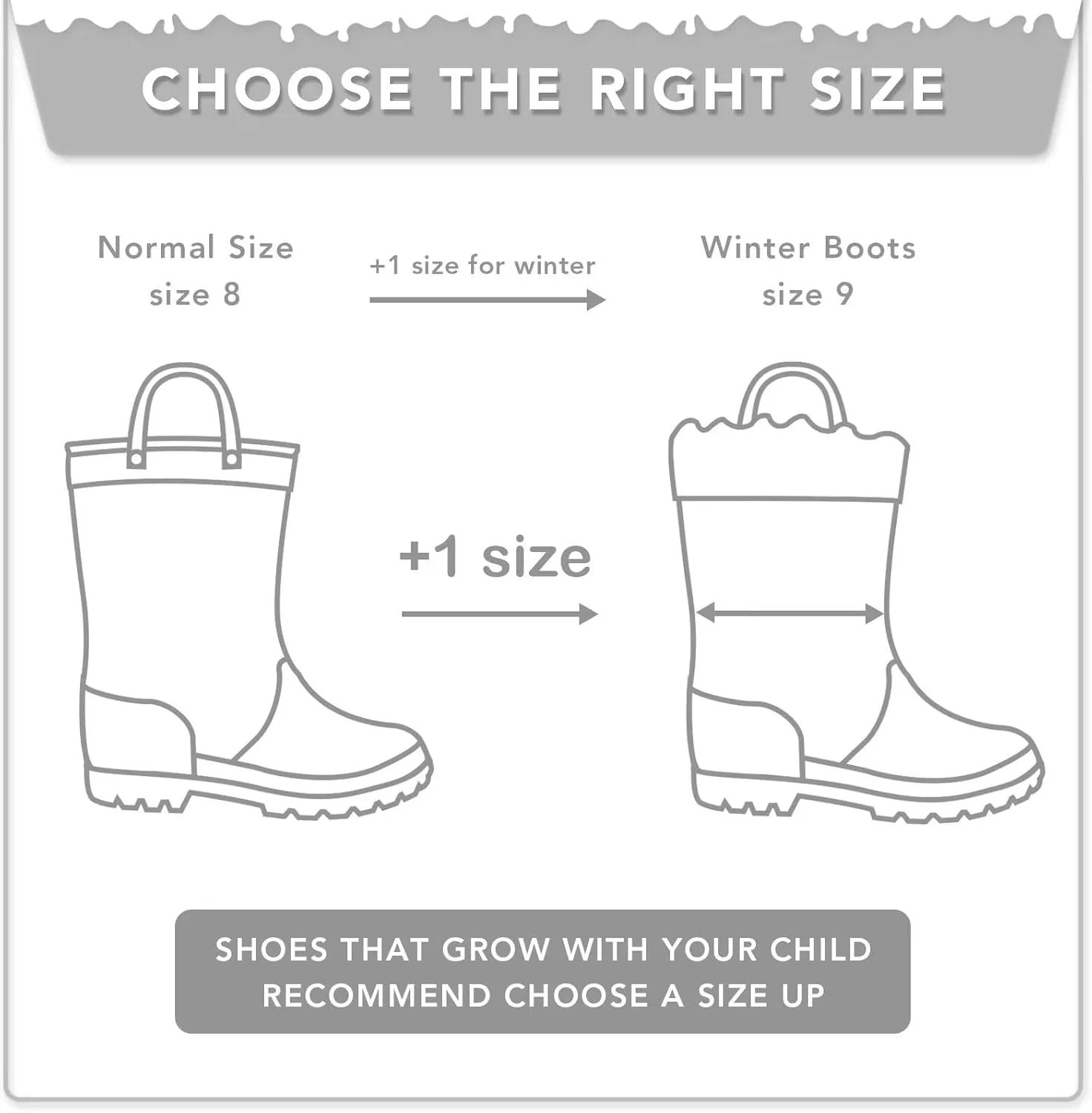 EUXTERPA Toddler Kids Light Up/Solid Color Rain Boots Waterproof Warm Fleece Lined Boots for Boys Girls Winter Snow Boots