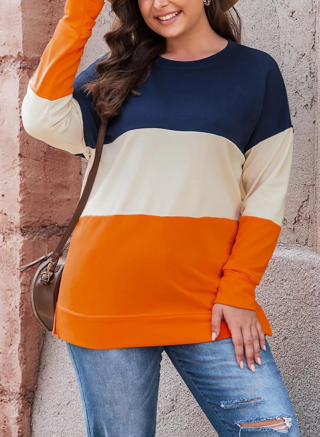 Eytino Women Plus Size Sweatshirts Long Sleeve Crew Neck Casual Oversized Soft Pullover Tops Shirts(1X-5X)