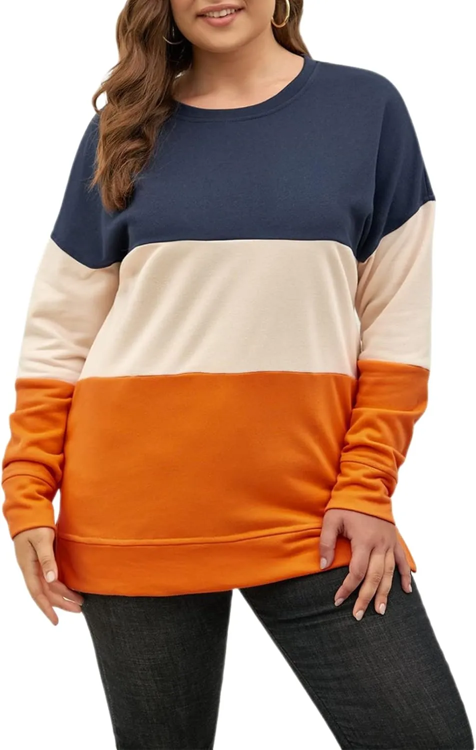 Eytino Women Plus Size Sweatshirts Long Sleeve Crew Neck Casual Oversized Soft Pullover Tops Shirts(1X-5X)