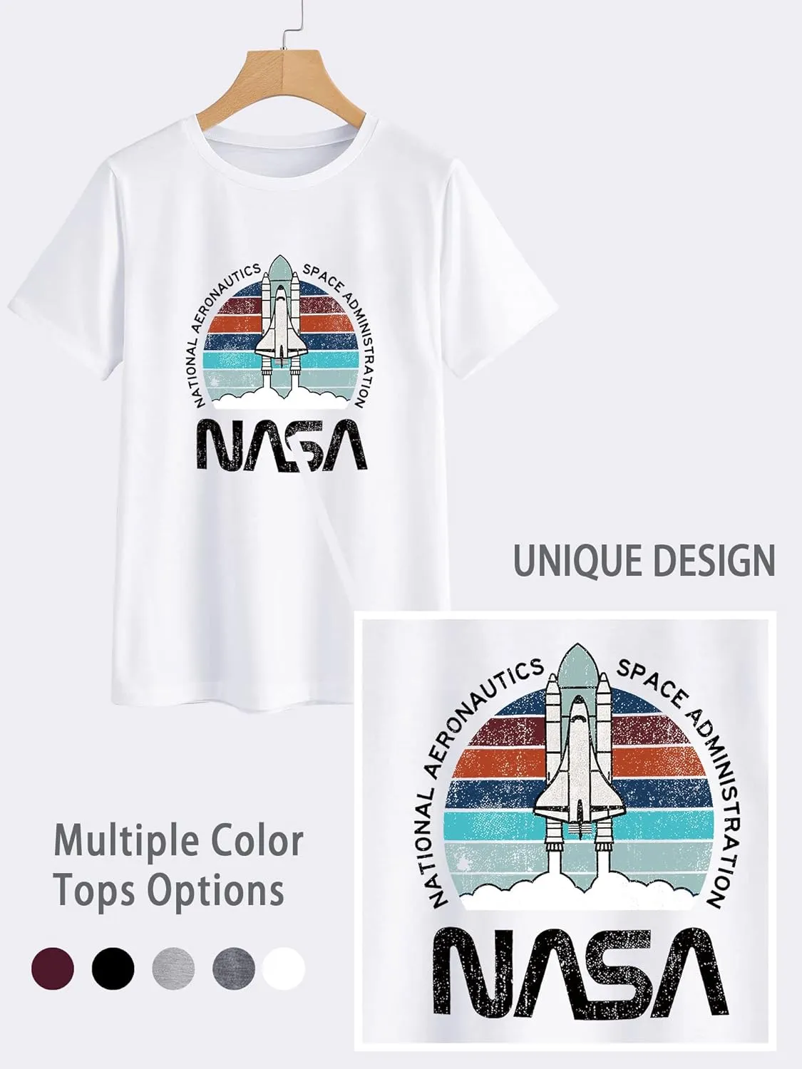 Ezcosplay Women Cute NASA Shirt Vintage Space Shuttle Graphic T-Shirt Short Sleeve Tee Tops