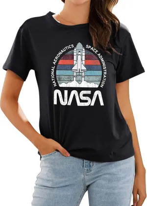 Ezcosplay Women Cute NASA Shirt Vintage Space Shuttle Graphic T-Shirt Short Sleeve Tee Tops