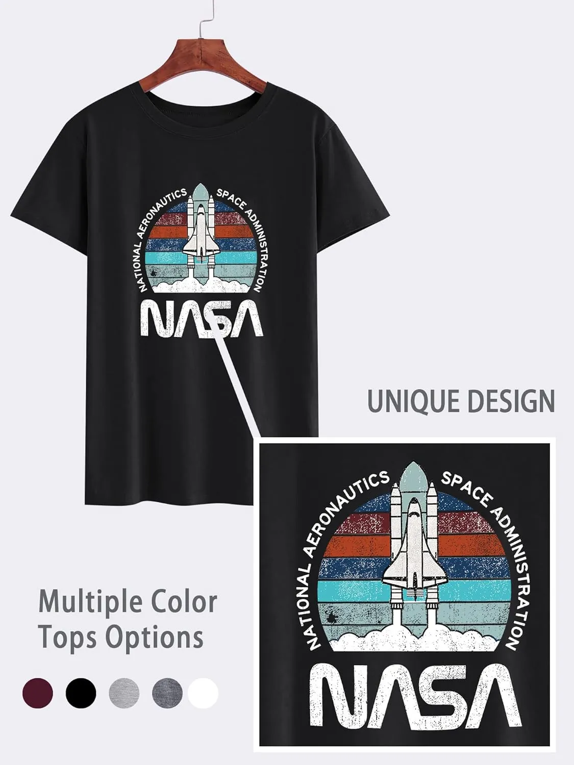 Ezcosplay Women Cute NASA Shirt Vintage Space Shuttle Graphic T-Shirt Short Sleeve Tee Tops