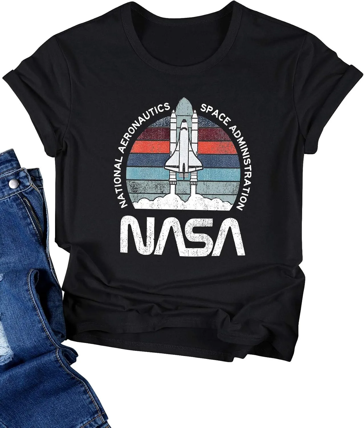 Ezcosplay Women Cute NASA Shirt Vintage Space Shuttle Graphic T-Shirt Short Sleeve Tee Tops
