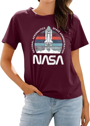 Ezcosplay Women Cute NASA Shirt Vintage Space Shuttle Graphic T-Shirt Short Sleeve Tee Tops