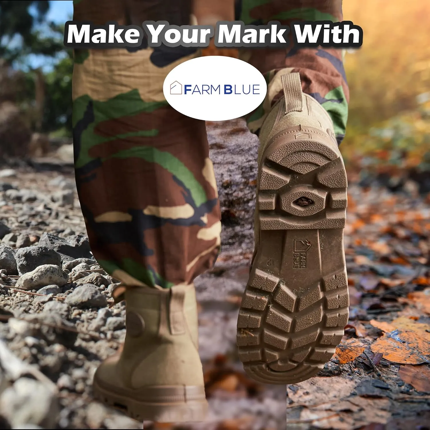 Farm Blue Men's Ranger Boots - High Top Hiking Shoes for Men - Water-Resistant Canvas Combat Boots with Orthotic Insoles - Tactical Shoes for Casual, Work, or Outdoor Wear