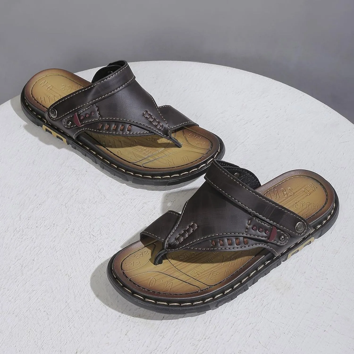Fashion Split Toe Bunion Corrector Sandals Men, Non-Slip Orthotic Leather Men's Sandals Bunion Relief