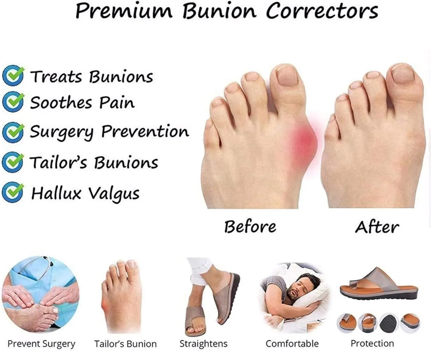 Fashion Split Toe Bunion Corrector Sandals Men, Non-Slip Orthotic Leather Men's Sandals Bunion Relief