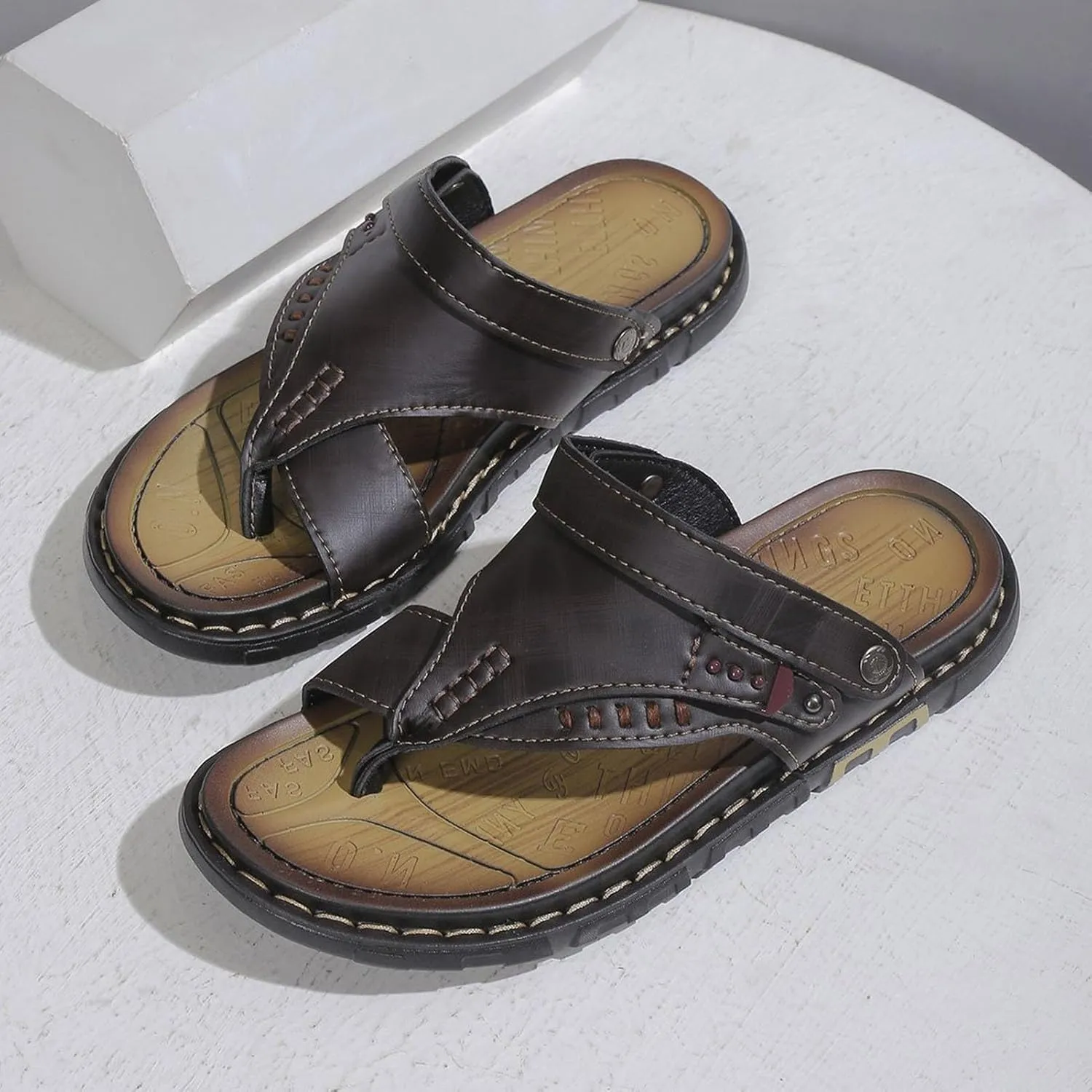 Fashion Split Toe Bunion Corrector Sandals Men, Non-Slip Orthotic Leather Men's Sandals Bunion Relief