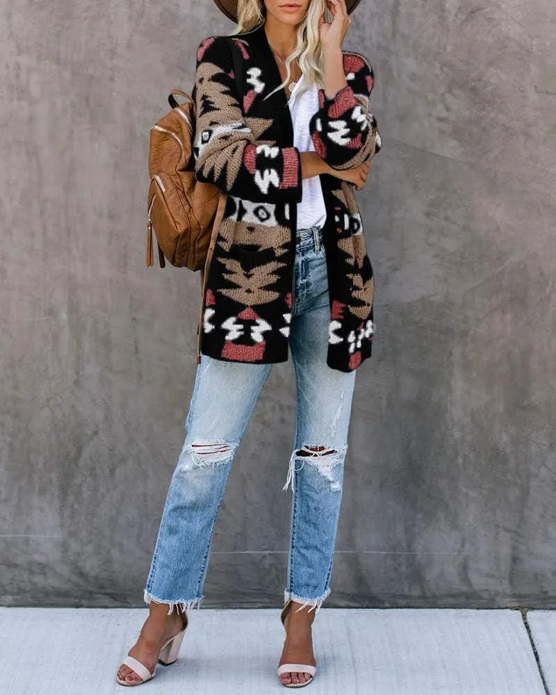 FERBIA Women Boho Cardigan Aztec Open Front Loose Slouchy Sweaters Tribal Long Sleeve Knitted Christmas Jacket Coat