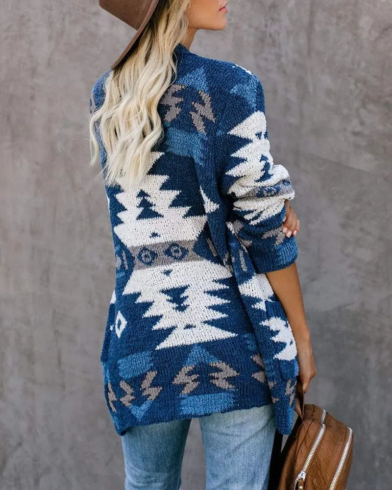 FERBIA Women Boho Cardigan Aztec Open Front Loose Slouchy Sweaters Tribal Long Sleeve Knitted Christmas Jacket Coat