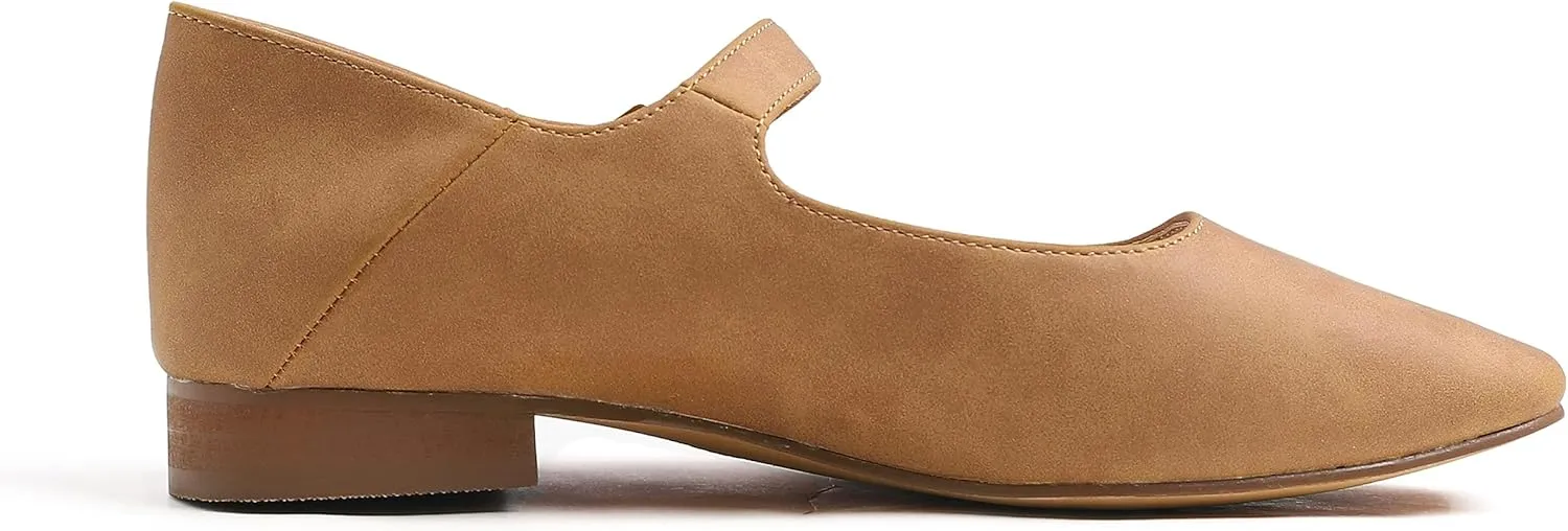 FEVERSOLE Women's Mary Jane Fashion Square Toe Easy Buckle Low Heel Slip On Flats