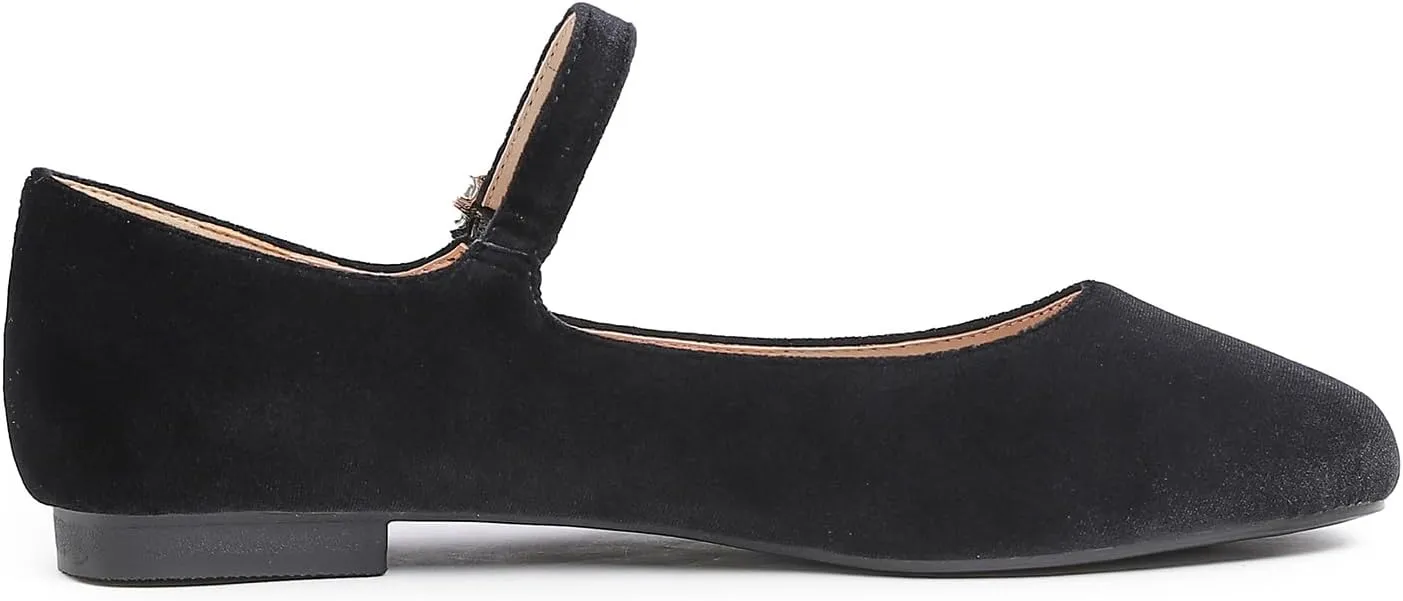 FEVERSOLE Women's Mary Jane Fashion Square Toe Easy Buckle Slip On Flats
