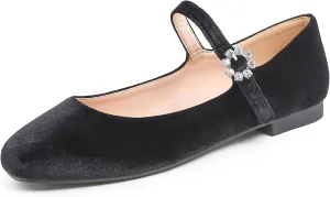 FEVERSOLE Women's Mary Jane Fashion Square Toe Easy Buckle Slip On Flats