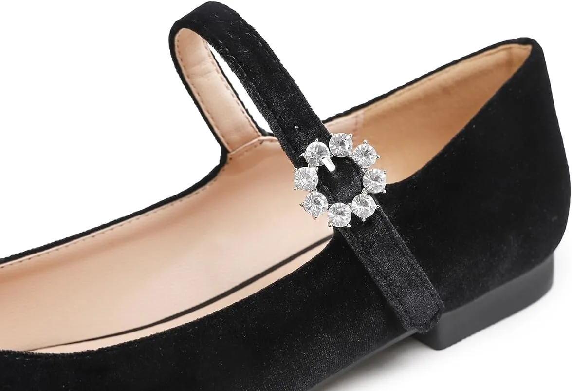 FEVERSOLE Women's Mary Jane Fashion Square Toe Easy Buckle Slip On Flats