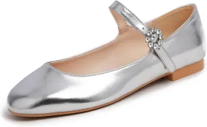 FEVERSOLE Women's Mary Jane Fashion Square Toe Easy Buckle Slip On Flats