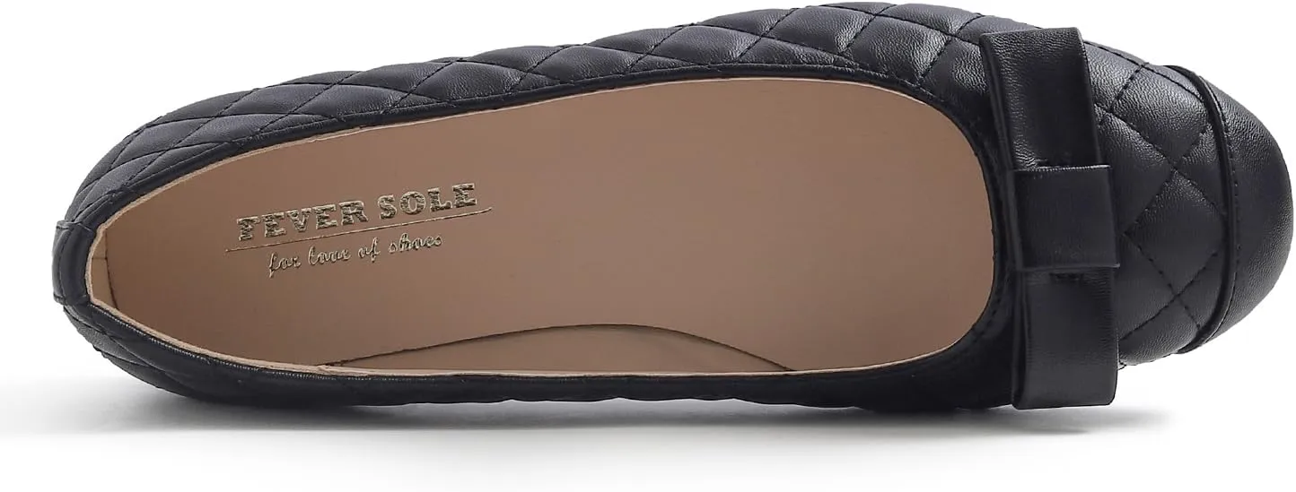 FEVERSOLE Women's Square Toe Fashion Bow Tie Dress Slip On Ballet Flats