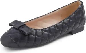 FEVERSOLE Women's Square Toe Fashion Bow Tie Dress Slip On Ballet Flats