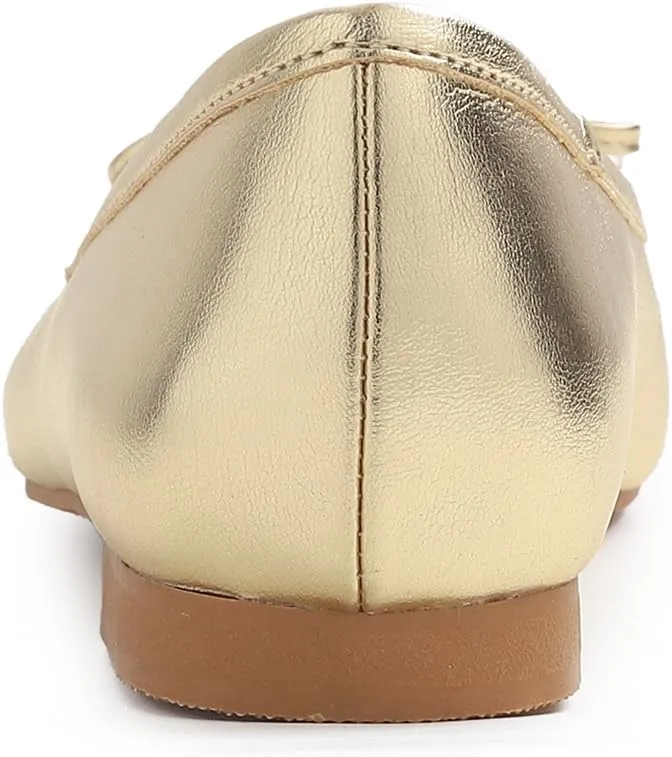 FEVERSOLE Women's Square Toe Fashion Bow Tie Dress Slip On Ballet Flats