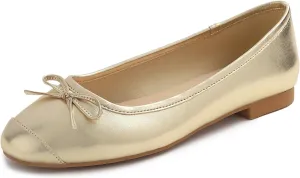 FEVERSOLE Women's Square Toe Fashion Bow Tie Dress Slip On Ballet Flats