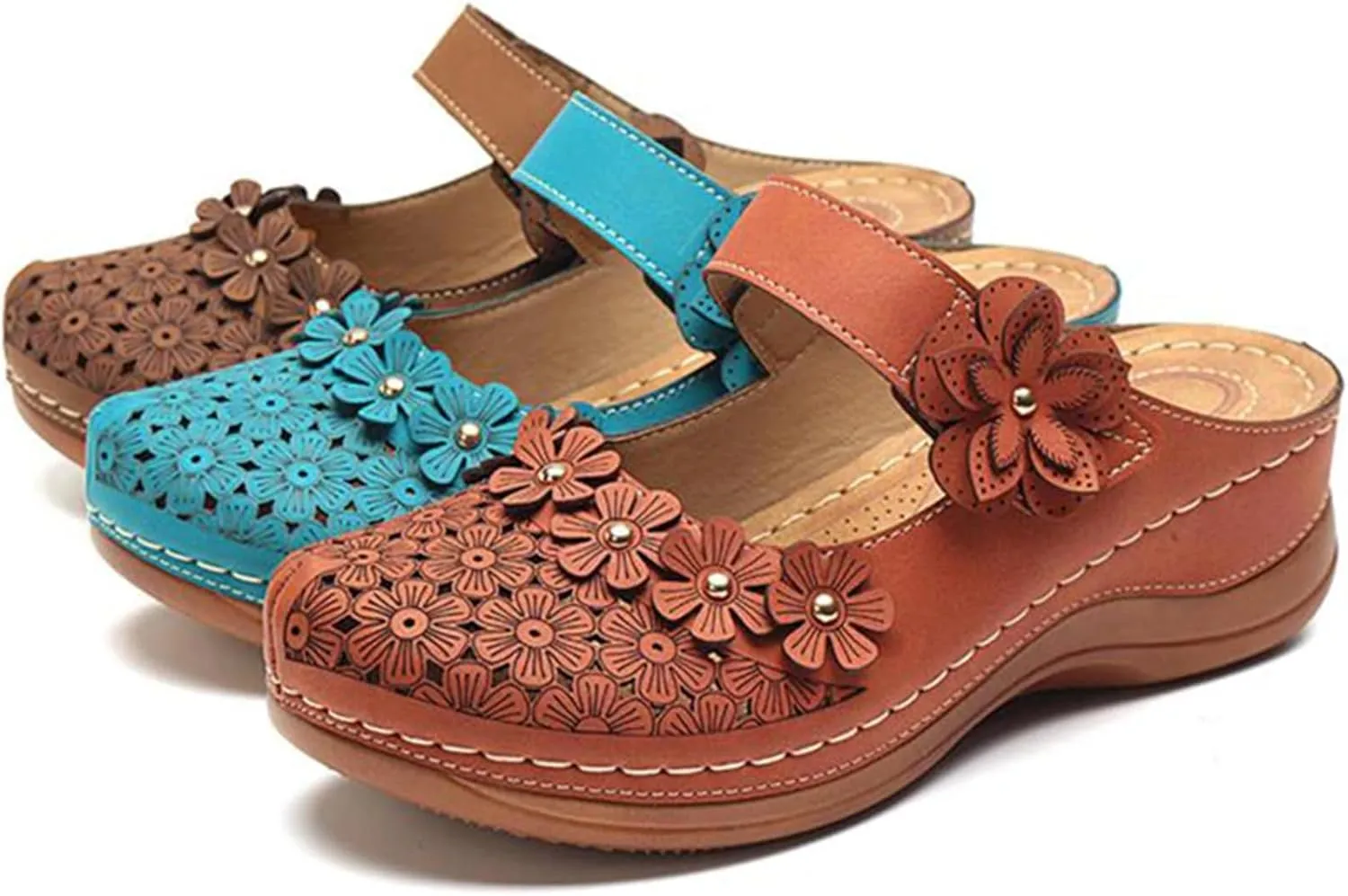 FFMA Sandals for Women Summer Comfortable Platform Sandals Flower Solid Round Head Closed Toe Hollow Out Breathable Slip-on Casual Shoes Summer Lightweight Wedge Sandalias