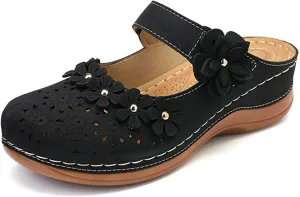 FFMA Sandals for Women Summer Comfortable Platform Sandals Flower Solid Round Head Closed Toe Hollow Out Breathable Slip-on Casual Shoes Summer Lightweight Wedge Sandalias