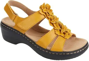FFMA Women's Flower Sandals Summer Walking Sandals Leather Flower Vintage Casual Soft Footbed Orthopedic Arch-Support Sandals
