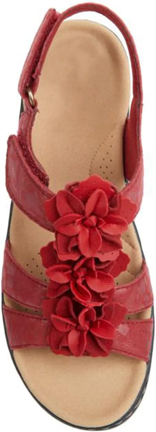 FFMA Women's Flower Sandals Summer Walking Sandals Leather Flower Vintage Casual Soft Footbed Orthopedic Arch-Support Sandals
