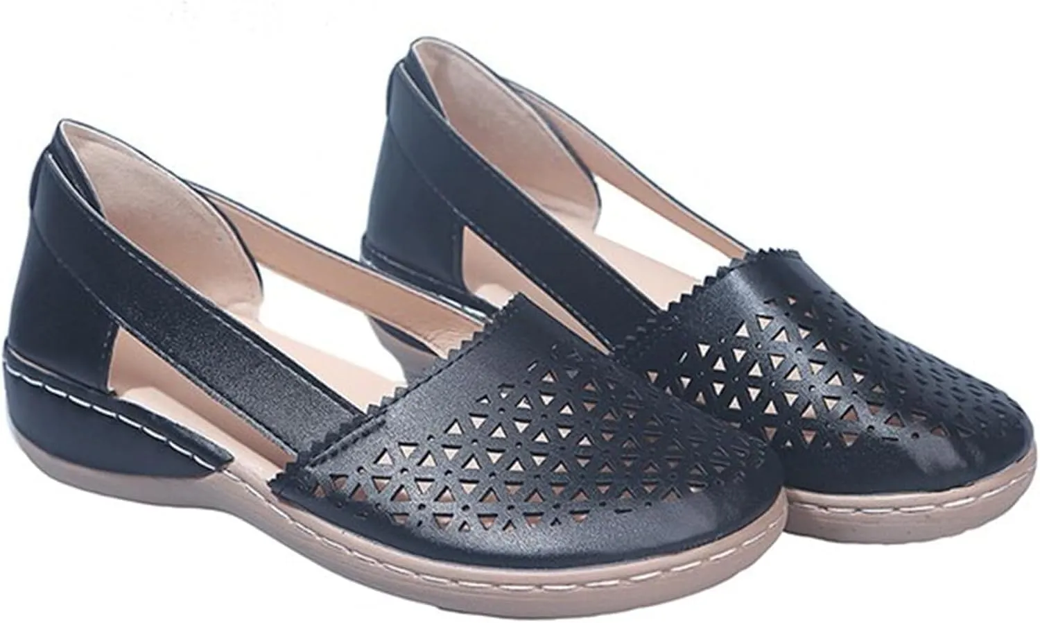FFMA Women's Wedges Orthopedic Hollow Out Summer Sandals Hollow Carved Sandals Vintage Slip on Sandals Closed Toe Round Toe Hollowed Out Breathable Beach Sandals