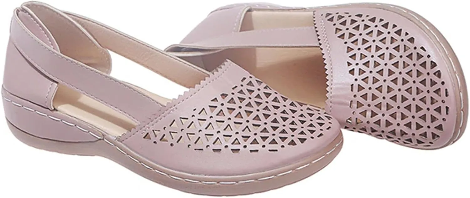 FFMA Women's Wedges Orthopedic Hollow Out Summer Sandals Hollow Carved Sandals Vintage Slip on Sandals Closed Toe Round Toe Hollowed Out Breathable Beach Sandals