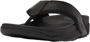 FitFlop Men's Surfer Webbing/Leather Toe-Post Sandals Black 9