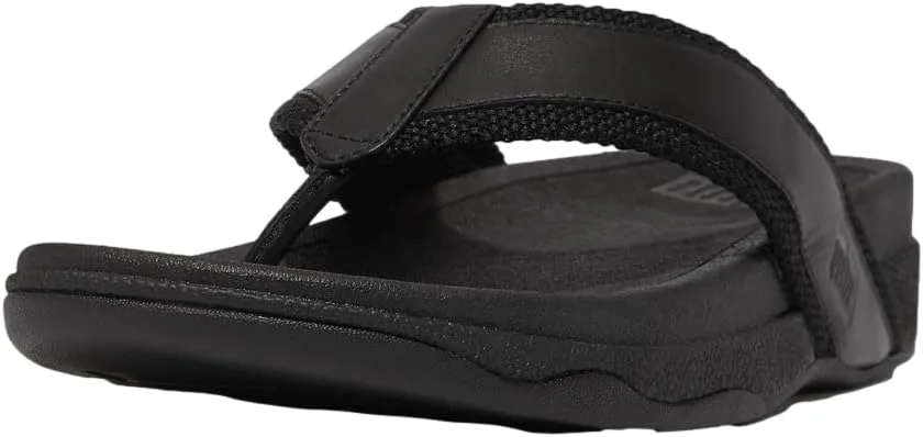 FitFlop Men's Surfer Webbing/Leather Toe-Post Sandals Black 9