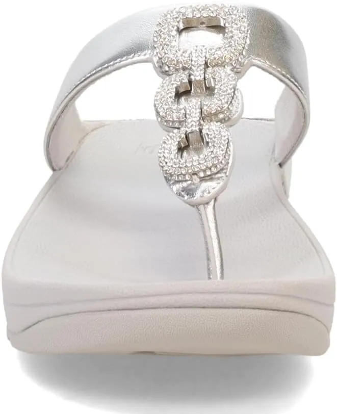 FitFlop Women's Fino Crystal-Chain Leather Toe-Post Sandals Wedge