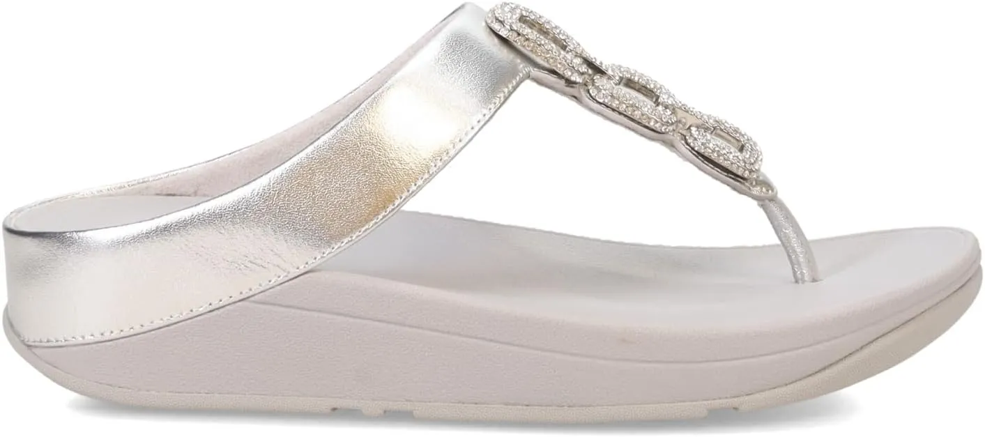 FitFlop Women's Fino Crystal-Chain Leather Toe-Post Sandals Wedge