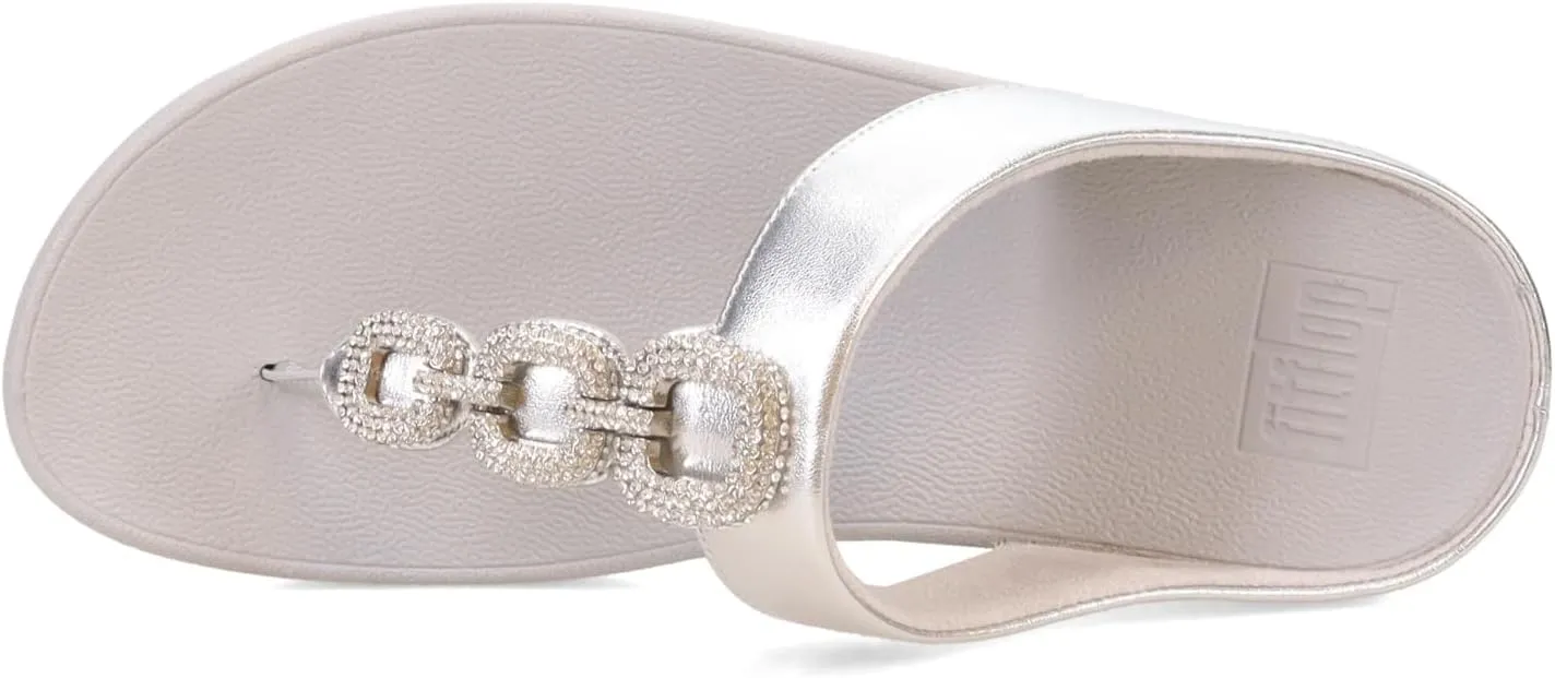 FitFlop Women's Fino Crystal-Chain Leather Toe-Post Sandals Wedge