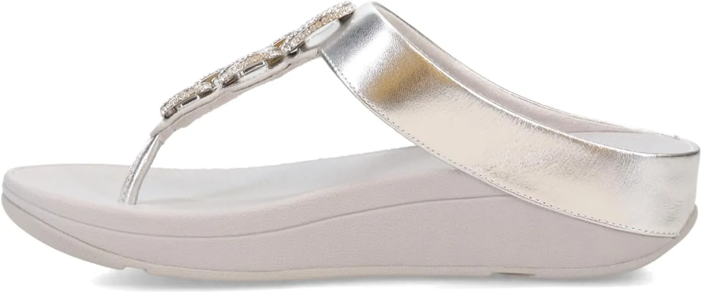 FitFlop Women's Fino Crystal-Chain Leather Toe-Post Sandals Wedge