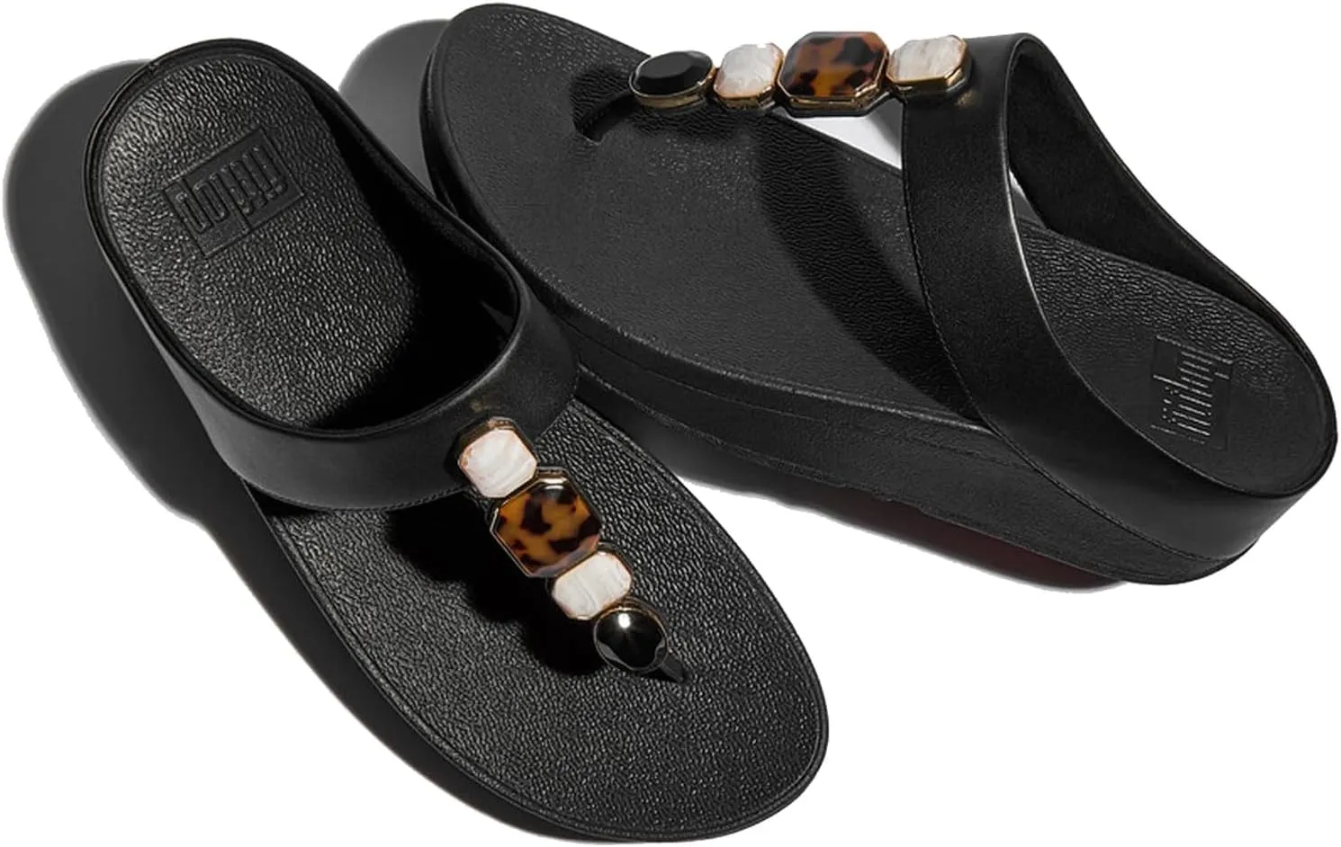 FitFlop Women's Fino Multi-Stone Leather Toe-Post Sandals Wedge