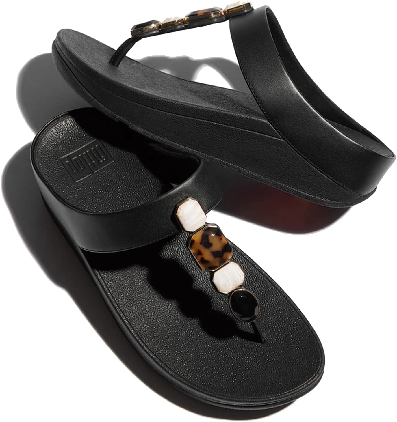 FitFlop Women's Fino Multi-Stone Leather Toe-Post Sandals Wedge