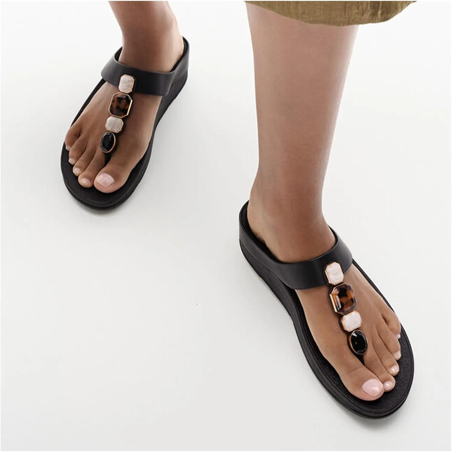 FitFlop Women's Fino Multi-Stone Leather Toe-Post Sandals Wedge