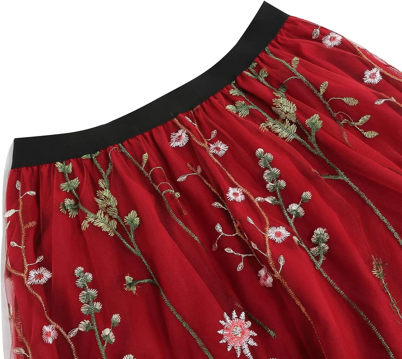 Floral Embroidered Women's Skirts - Vintage Tulle Wedding & Prom A-Line Flower Skirts with Elastic Waist